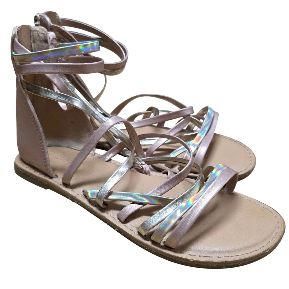 Cat & Jack Dion Gladiator‎ Sandals Girl's Size 2 Rose Gold Iridescent Straps